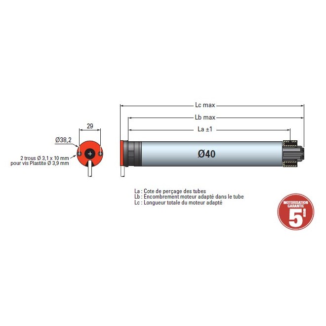 Moteur Simu T3,5 E B-Hz Radio Ø40 - 9Nm