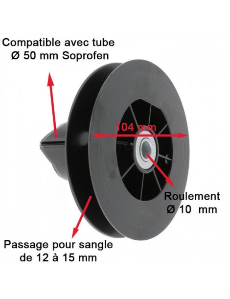schéma technique Poulie - Tube Soprofen Ø50 - diamètre 104mm + roulement Ø10mm