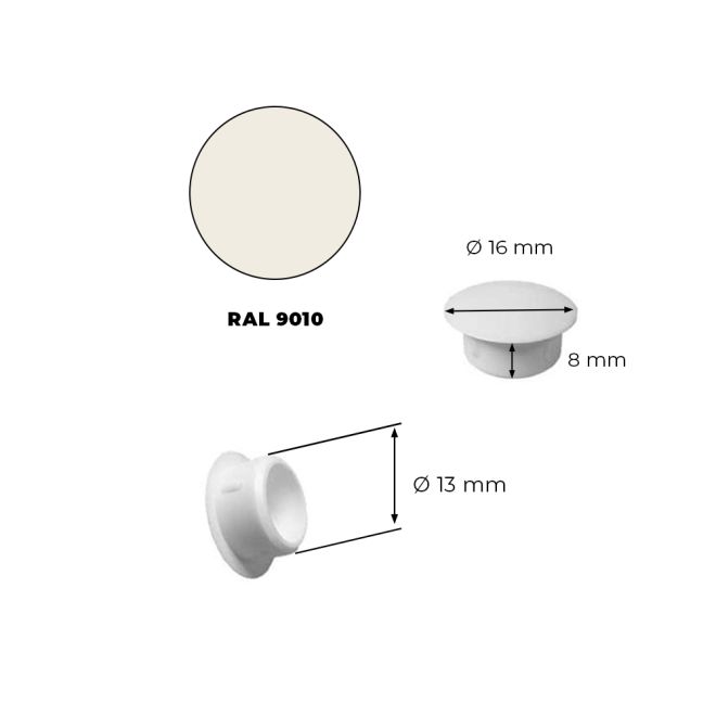 10 Bouchons PVC Blanc 13mm cache trous ± RAL 9010
