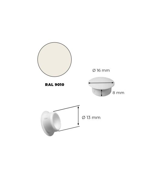 10 Bouchons PVC Blanc 13mm cache trous ± RAL 9010
