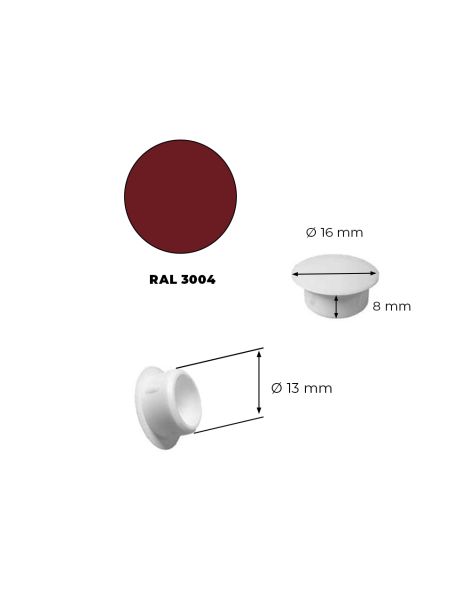 10 Bouchons PVC Rouge Pourpre 13mm cache trous ± RAL3004