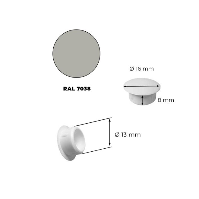 10 Bouchons PVC gris 13mm cache trous ± RAL 7038