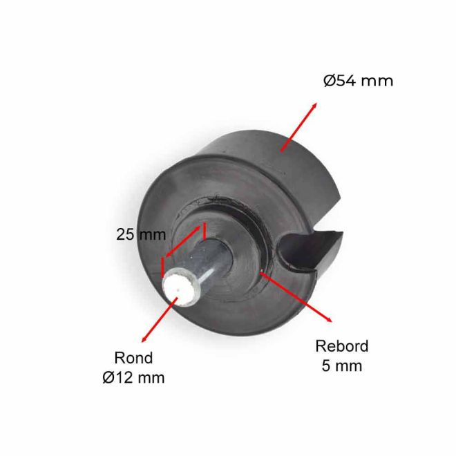 Embout de tube 60 mm à gorge - axe de 12mm mâle