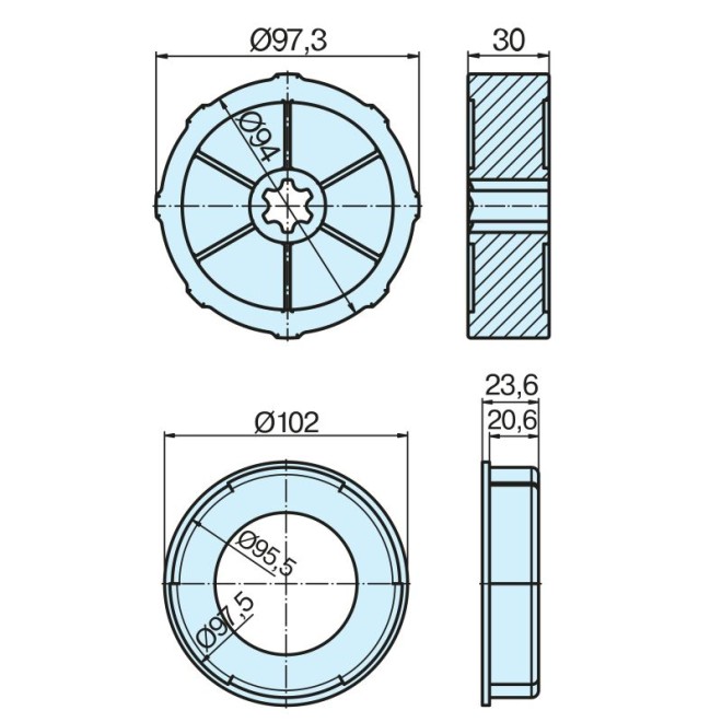 Roue et couronne Tube Ø102mmx2mm pour moteur Becker D60