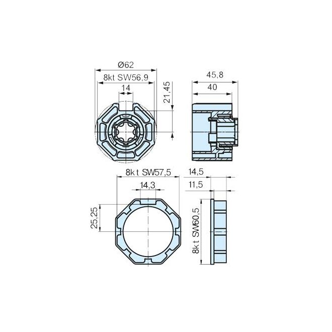 Roue et couronne OCTO 60 pour moteur Becker avec détection d'obstacle